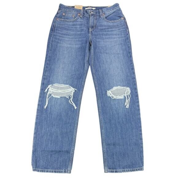 Levi's Low Pro Breathe Out Medium Wash Ripped Knee Straight Jeans Size 25 - Picture 2 of 8